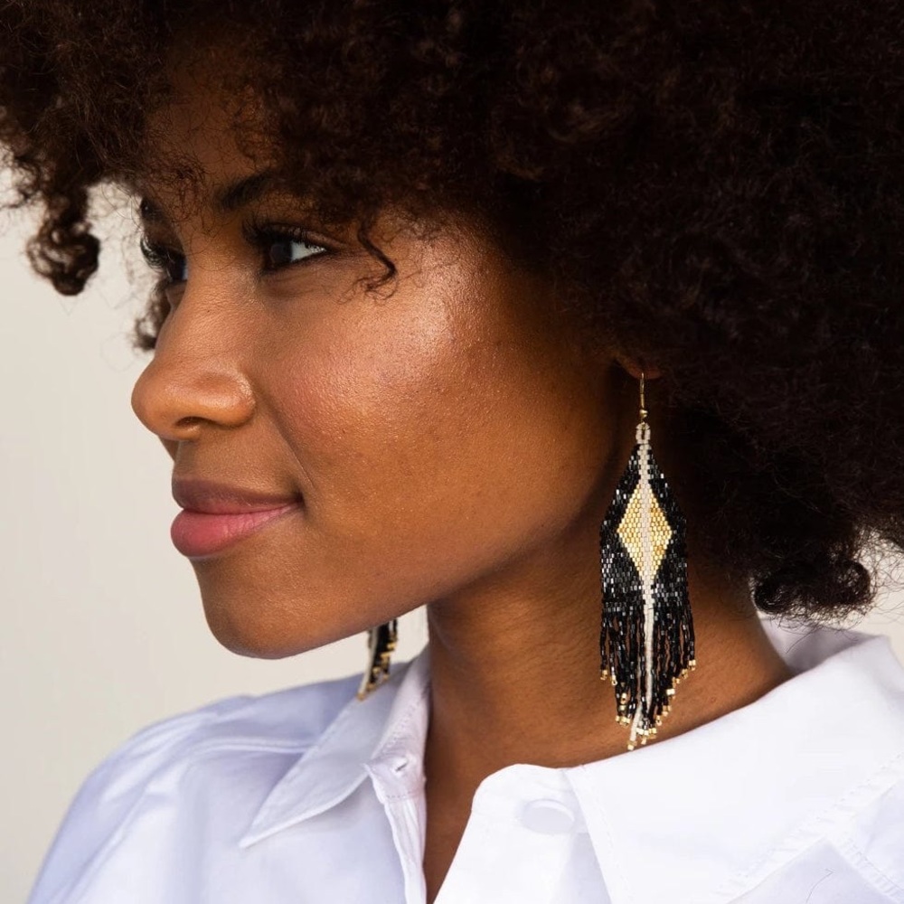 INK+ALLOY Beaded Black Gold Earrings